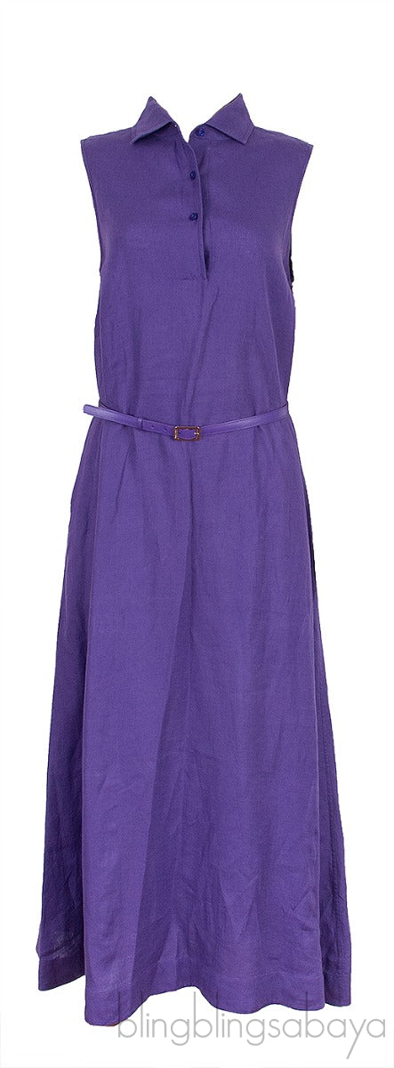 Belted Linen Shirt Dress Purple