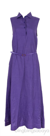 Belted Linen Shirt Dress Purple