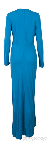 Turquoise Gathered Long Sleeve Dress