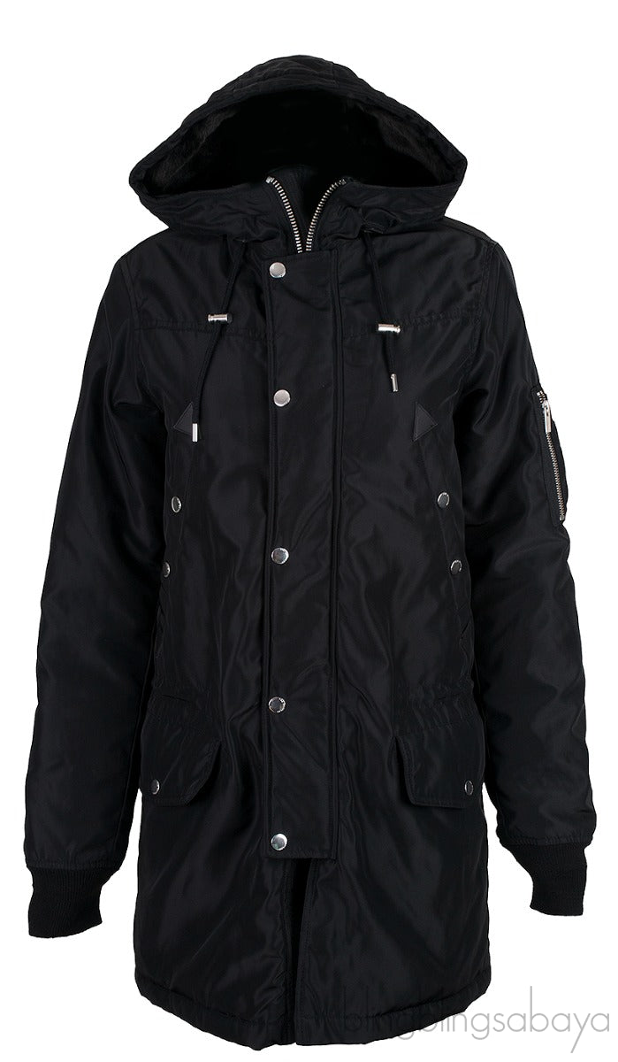 Black Trench Coat with Hoodie