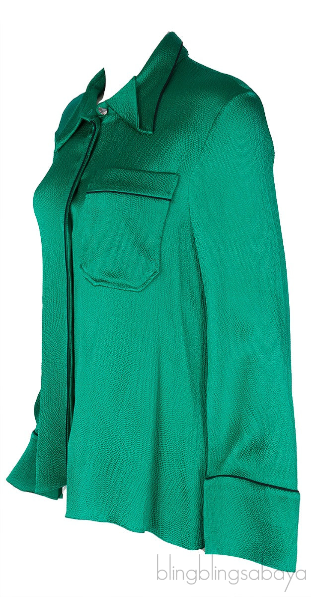 Green Cut-out Back Long Sleeve Shirt