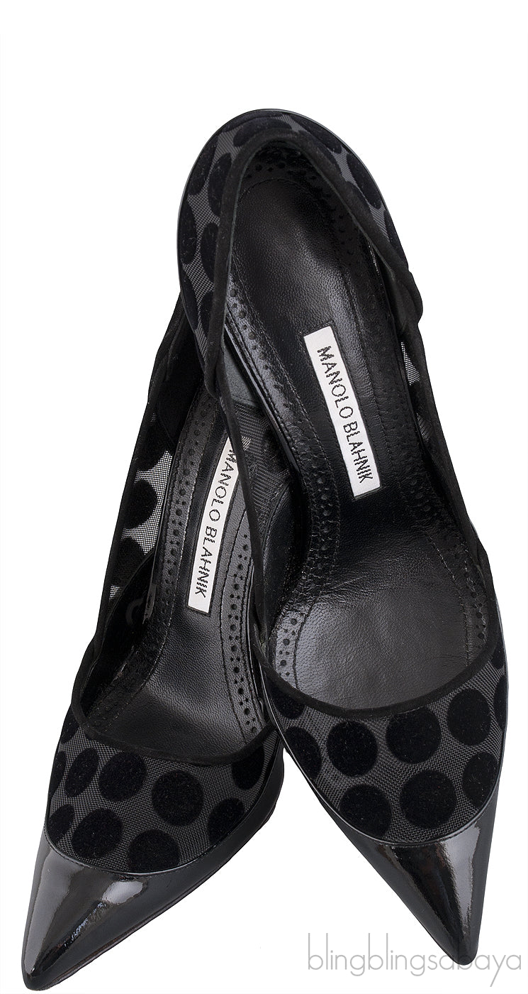 Black Mesh Polka Dot Heels