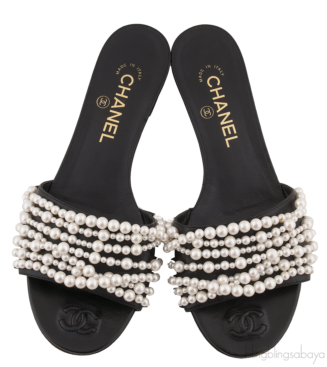 Black / Ivory Pearl Flat Mule