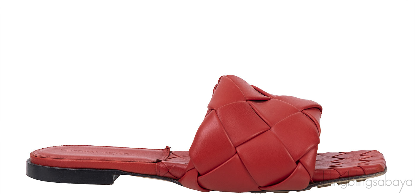 Bottega Veneta Intrecciato Lido Flat Sandals Red