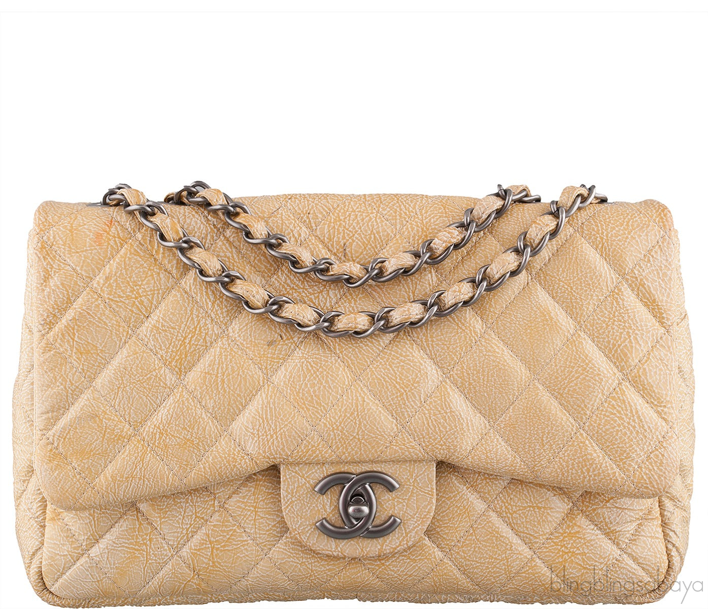 Crinkled Patent Quilted Flap Bag Jumbo