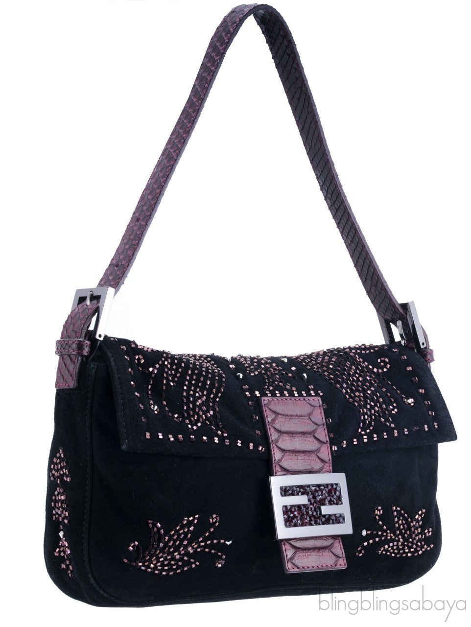 Black Beads Embroidered Baguette