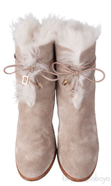 Grey Fur Trim Lace Ankle Boots