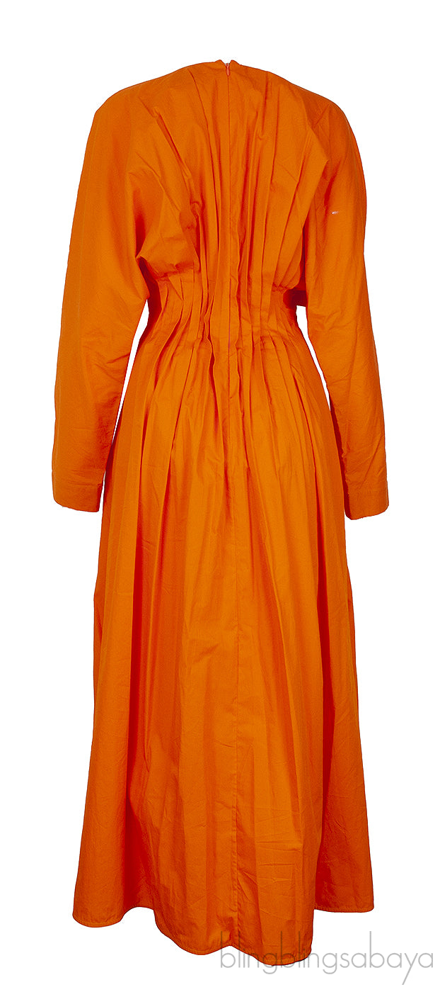 Mandarin Ruched Waist Long Sleeve Dress