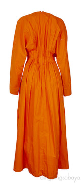 Mandarin Ruched Waist Long Sleeve Dress