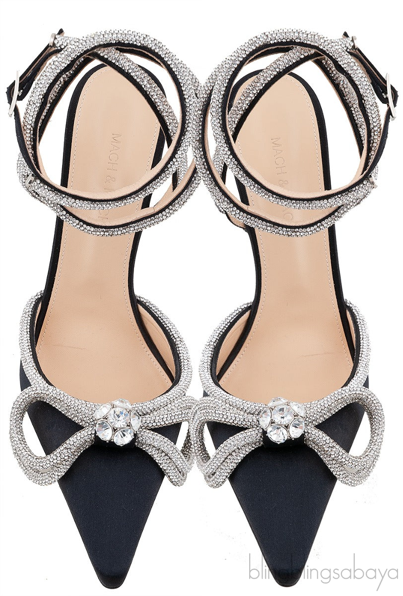 Black Double Crystal Bow Pumps