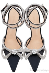 Black Double Crystal Bow Pumps