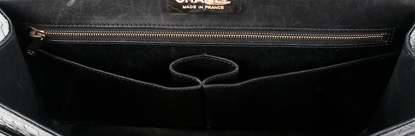 Black Crocodile Jumbo Flap Bag