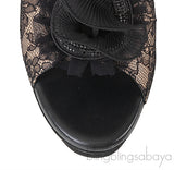 Black/Beige Crystal Embellished Wedge