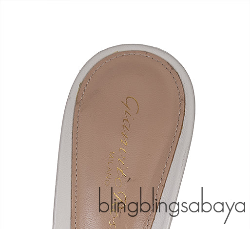 White Leather Trimmed Fishnet Mules