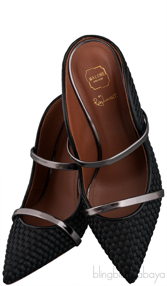 Maureen Black Woven Satin Mules