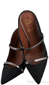 Maureen Black Woven Satin Mules