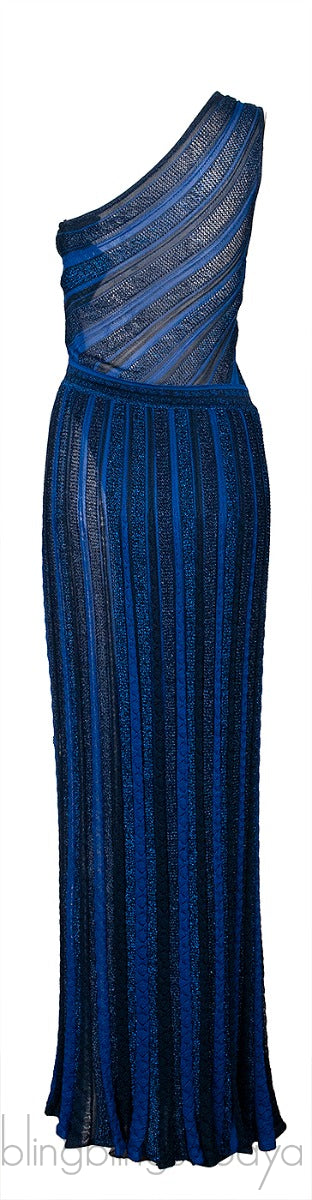 Blue & Black One Shoulder Maxi Dress