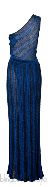 Blue & Black One Shoulder Maxi Dress
