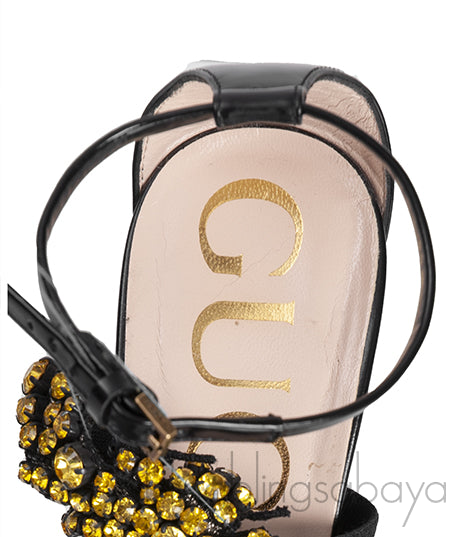 Gucci Black Bee Embellished Crystal Sandals
