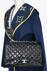 Chanel Black Patent Maxi Double Flap Quilted Bag