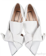 Nº21 WHITE LEATHER KNOT POINTED TOE SHOES