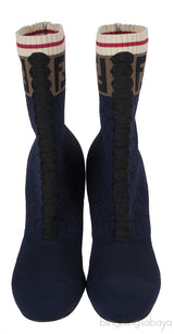 Fendi Zucca FF Logo Navy Blue Knit Boots