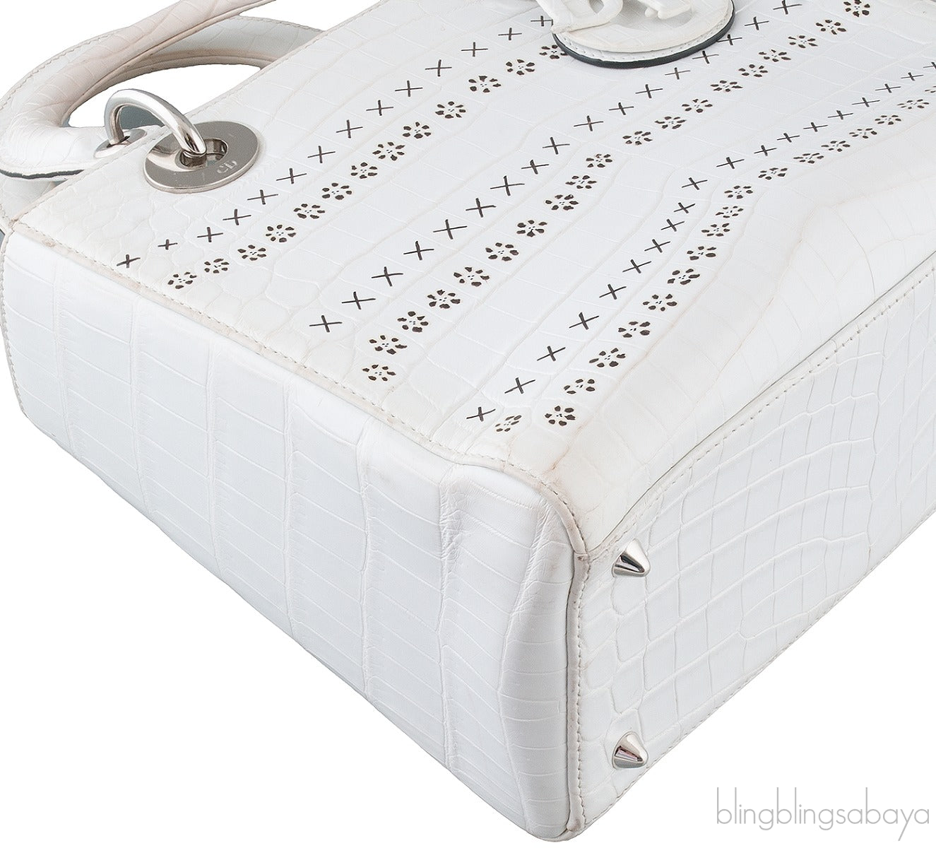 Christian Dior Lady Dior White Printed Crocodile Medium Bag