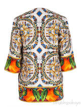 Printed Multicolor Crystal Button Top