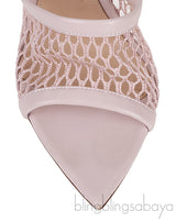 Pink Fishnet Leather Trimmed Mules