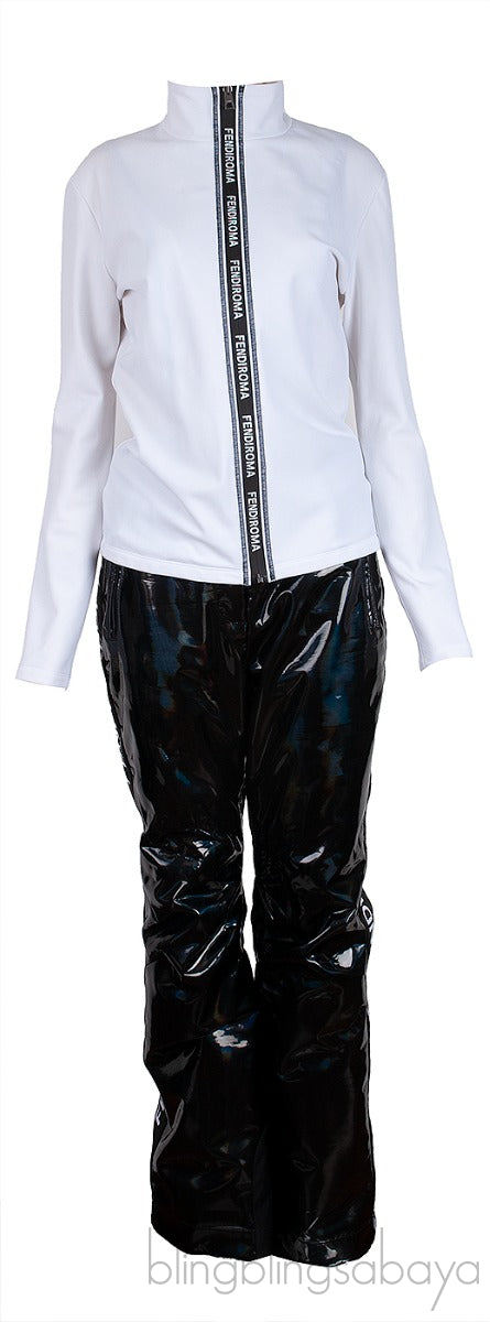 Black Holographic Fur-trimmed Down Ski Jacket & Trouser Set