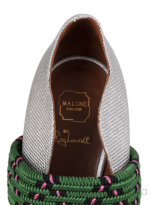 Silver Raffia & Green Fabric Heels