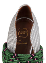 Silver Raffia & Green Fabric Heels