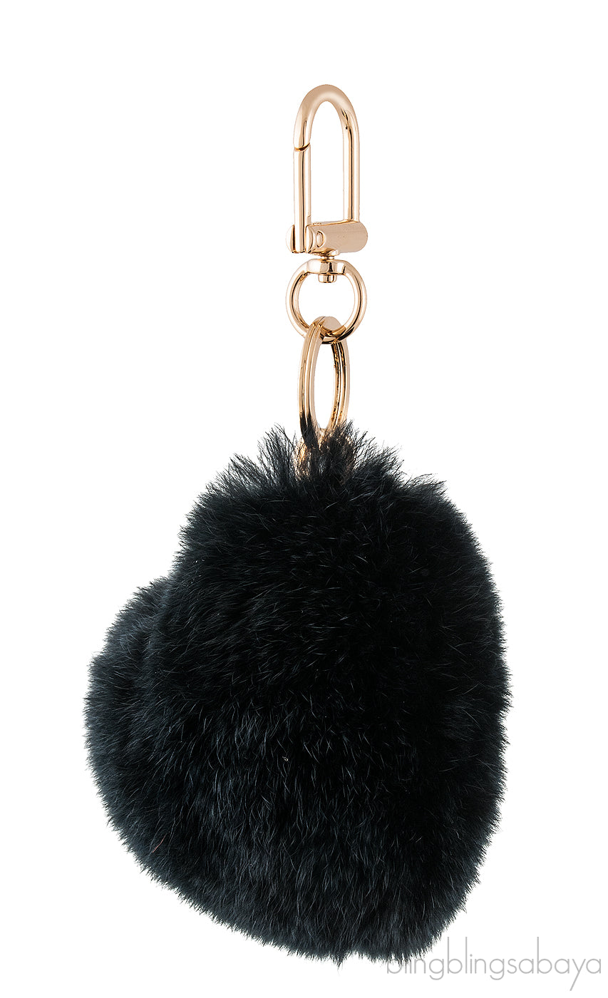 Black Fur Heart Keychain