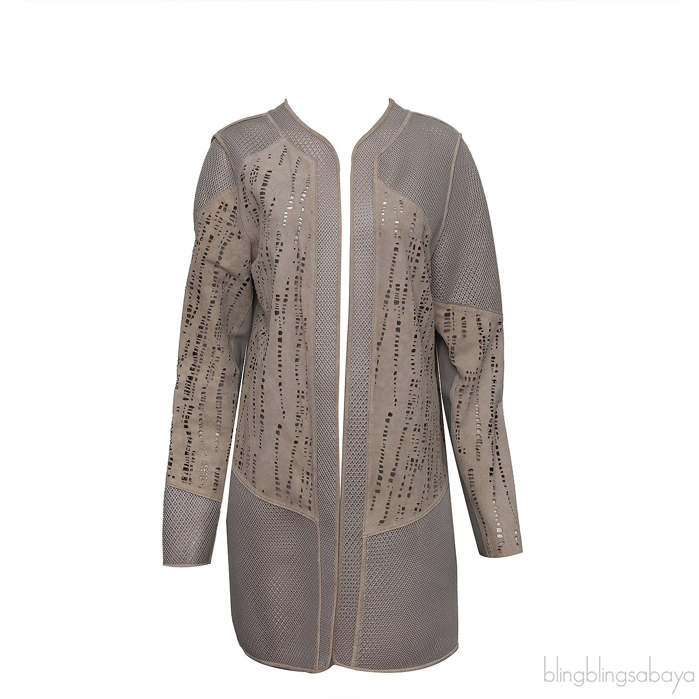 Elie Tahari Beige Perforated Mesh Leather Cardigan