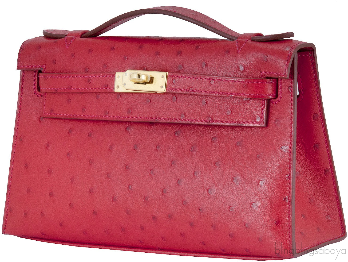 Kelly Pochette Rouge Vif Ostrich