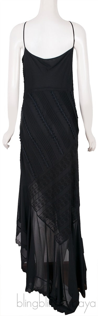 Black Broderie Anglaise Asymmetric Hem Dress