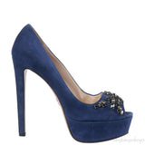 Prada Blue Crystal Peep Toe Pump 38
