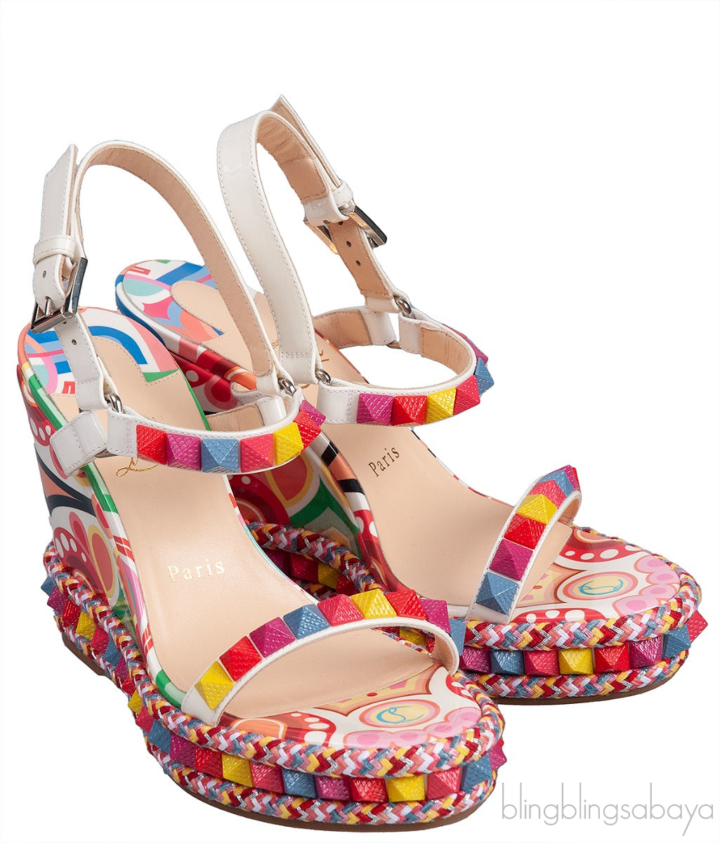 Multicolor Printed Studded Wedge Heels