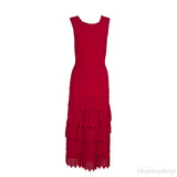 Alaia Layered Knit Red Sleeveless Dress