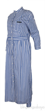 White & Blue Striped Cotton Midi Dress