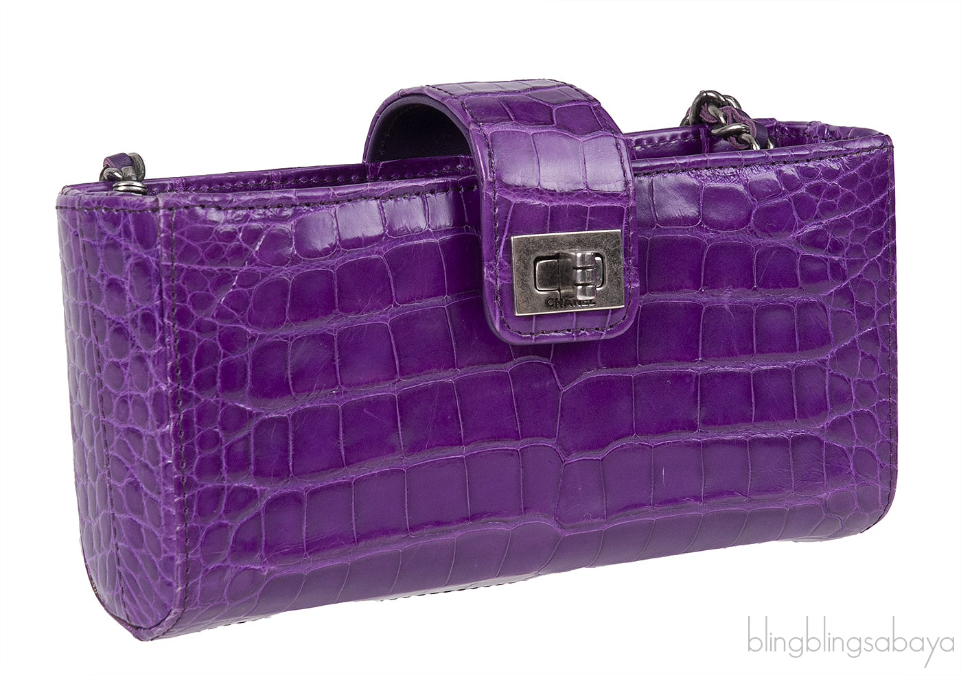 Chanel Purple Crocodile Phone Chain Pouch