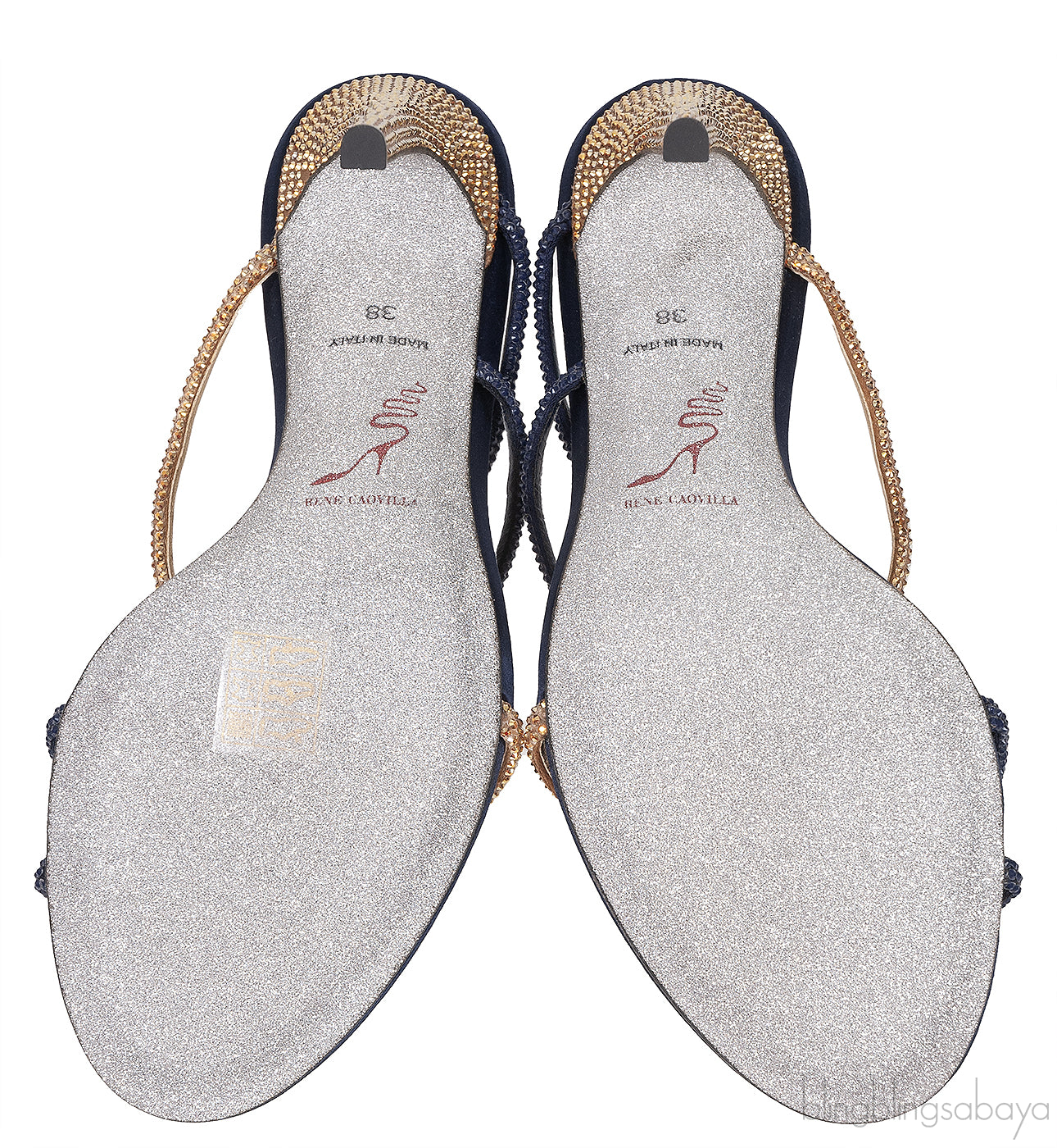 Pearl & Gold Crystal Blue Satin Sandals