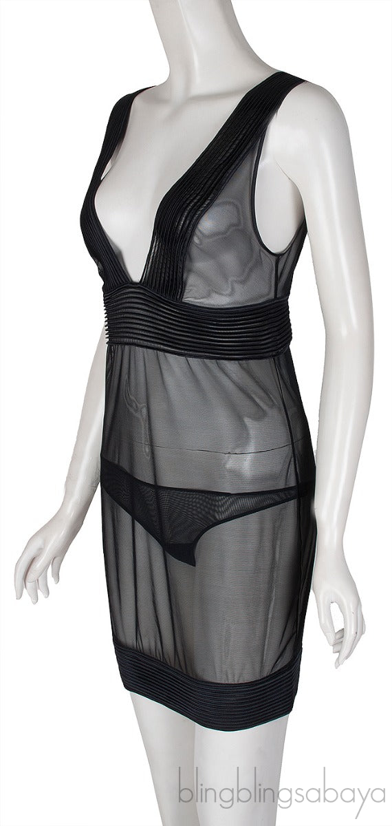 Black Pleated Sheer Camisole Set