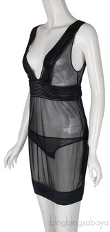 Black Pleated Sheer Camisole Set