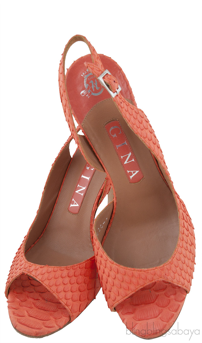 Orange Python Slingback Heels