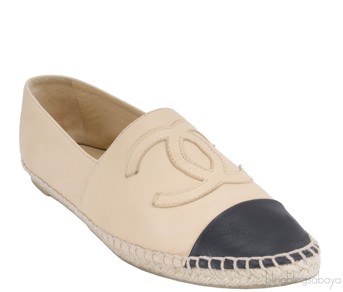 CC Beige & Black Leather Espadrille