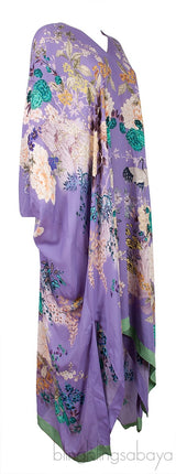Purple Floral Print Silk Kaftan Dress