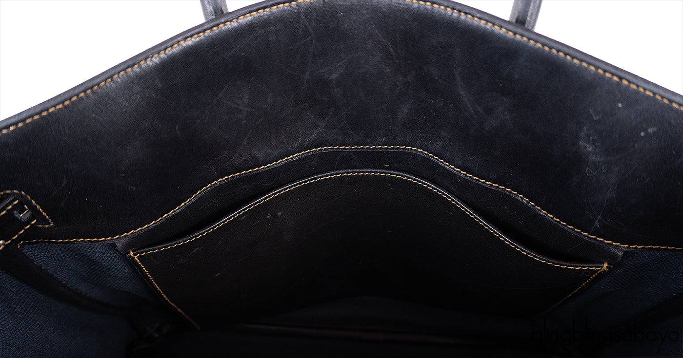 Hermès Birkin 35 Ghillies Noir Veau Evercolor Denim Fonce
