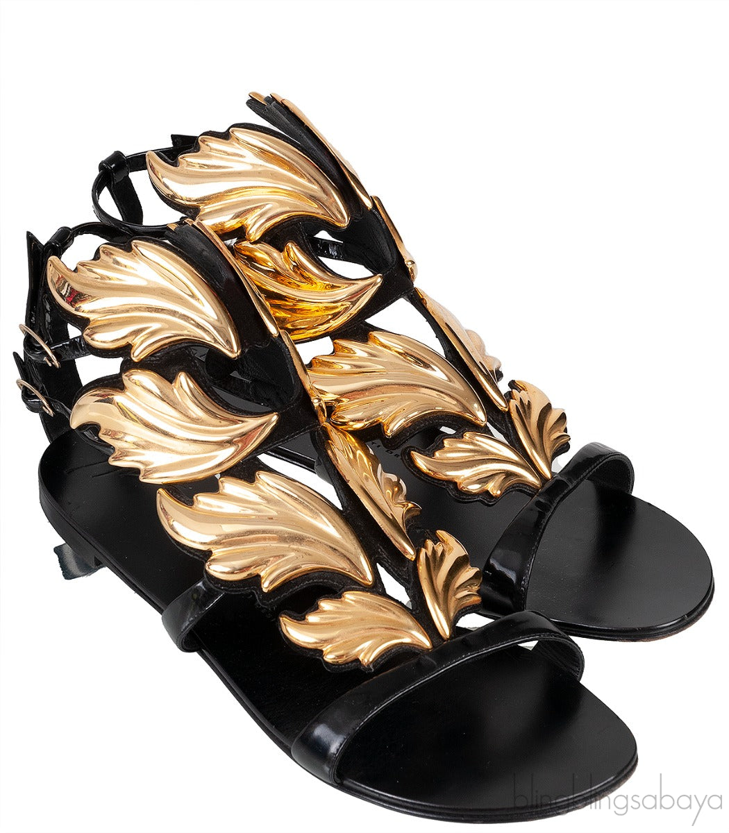 Ans Cruel Gold Metal Leaf Strappy Flat Sandals