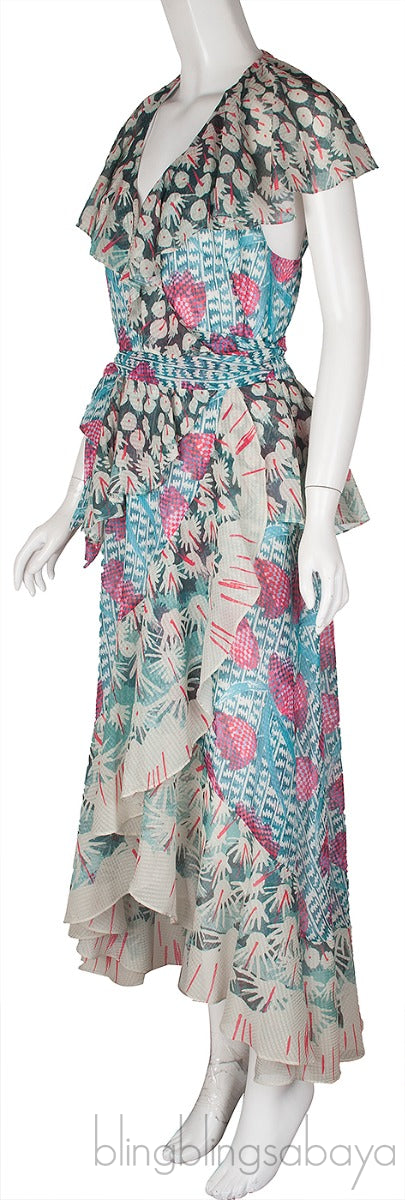 Green Ruflled Midi Wrap Dress